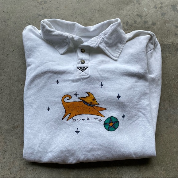 Vintage Folk Art Byrkit Dog On The Ball River Shirt - Picture 1 of 8